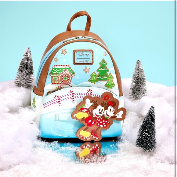 Loungefly Mickey & Minnie Ice Skating Holiday Gingerbread Scented Mini-Backpack - Picture 5 of 12